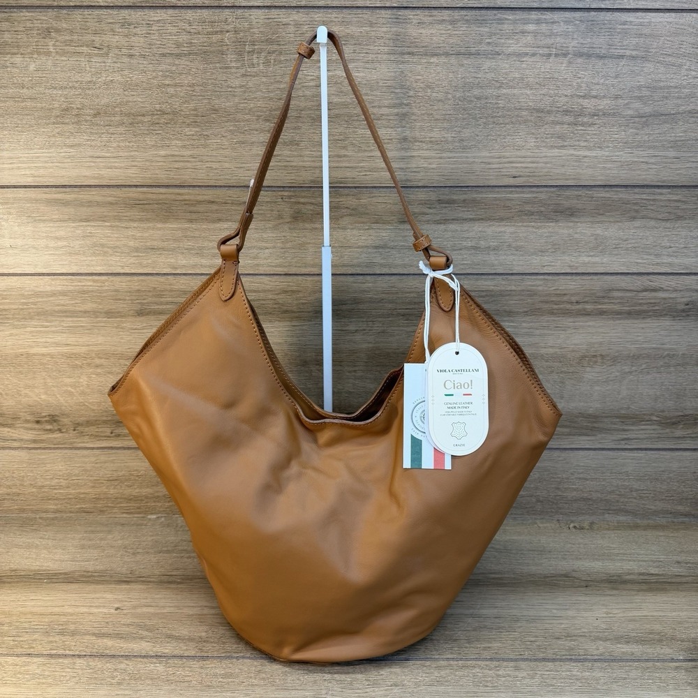 Viola Castellani Hobo Shoulder Bag Soft Italian‎ Leather Pouch Tan Brown
